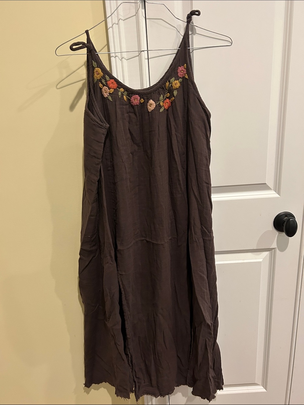 NATURAL LIFE Brown Maxi Dress with Floral Embroidery